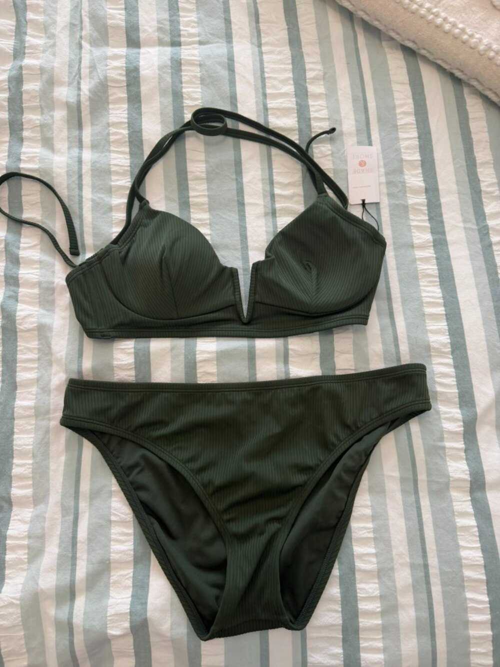 Shade & Shore Green Ribbed underwire Bikini